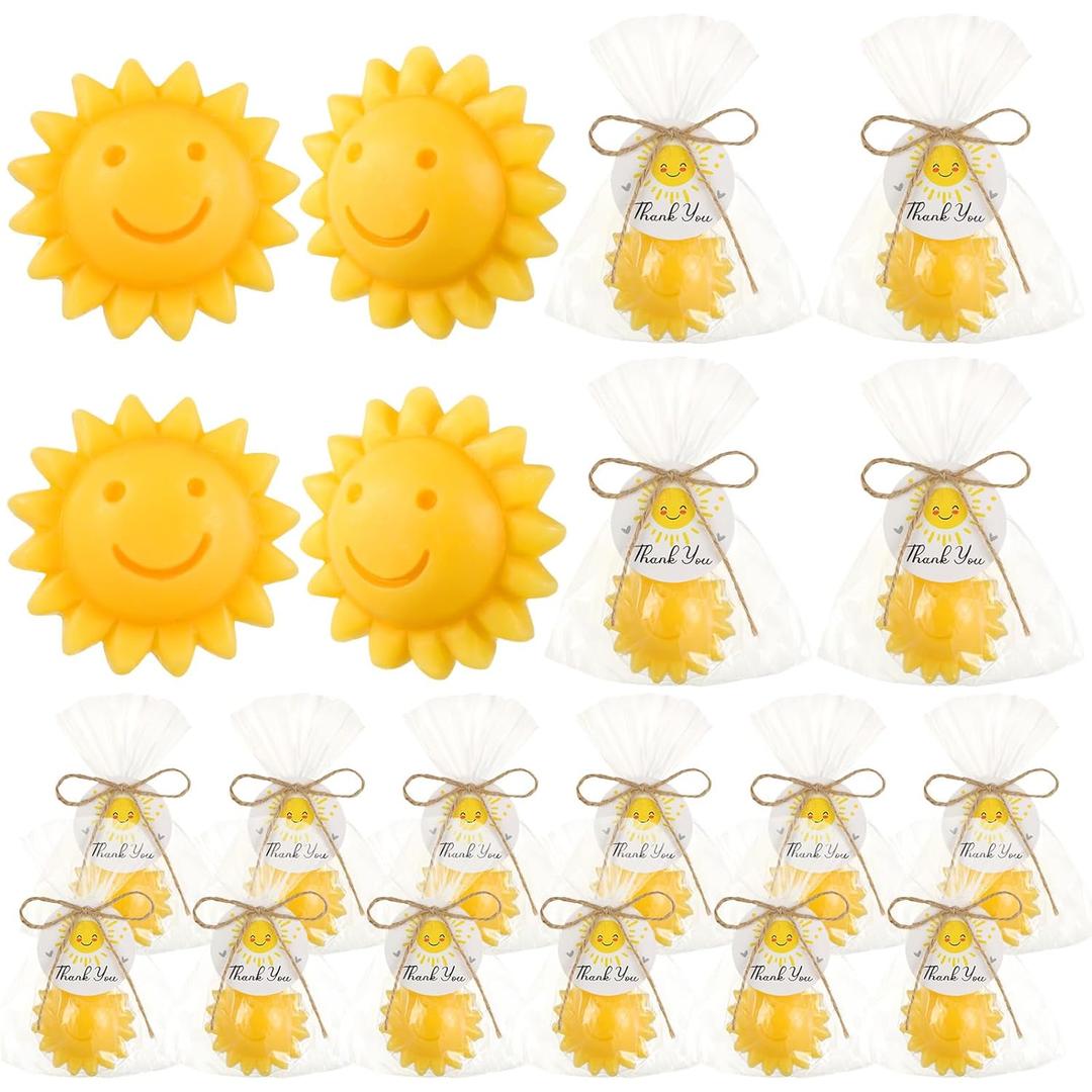 Demissle 20 Pcs Sunflower Soap Here Comes the Son Baby Shower Favors Mini Sun Soap Party Favors Handmade Gifts with Thank You Card for Guest Wedding Baby Shower Birthday Party (Yellow)