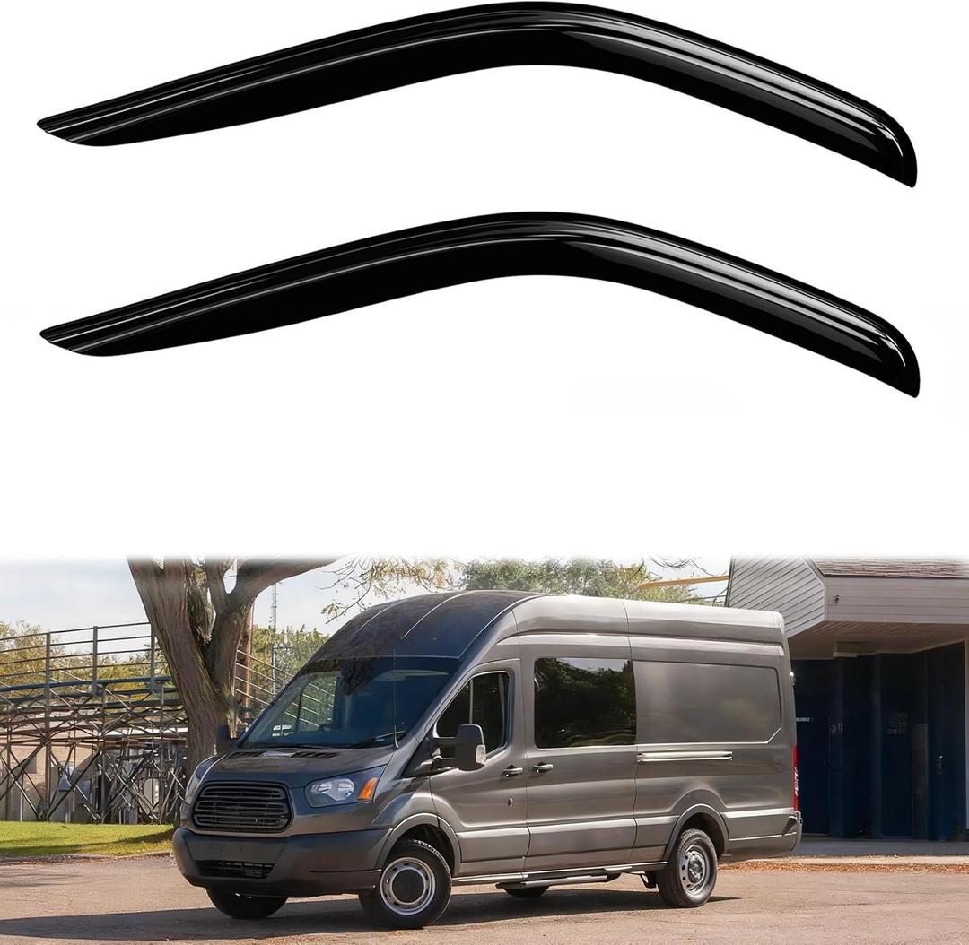 2PC Rain Guards for 2014-2025 Ford Transit Commercial Models Window Visors Deflectors Sun Shades Vent Tape On Out Channel