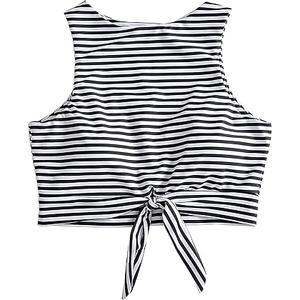 Women's Cut Out Tie Knot Front Scoop High Neck Tank Crop Top Bikini Swimsuit Top Only
 M