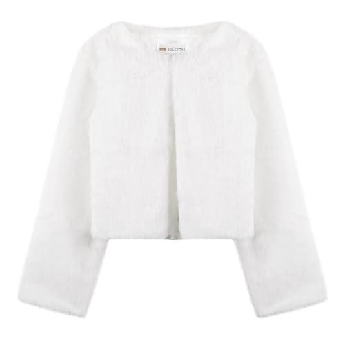 BOLEROSE Girls Cozy Faux Fur Childrens Kids Bolero Shrug Jacket Coat (White, 9-10 Years)