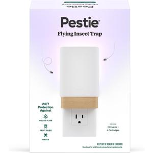 Pestie Flying Insect Trap, NanoPulse Tech Attracts & Kills Flies, Fruit Flies & Gnats, 24/7 Fly Trap with UV Light, Modern, Mess-Free Design, Easy Cartridge Swap (2 Devices & 4 Cartridges)