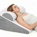 2PCS Wedge Pillow Set for After Surgery, Adjustable Bed Wedge Pillow Headboard with Memory Foam Neck Cushion – for Acid, 2PCS-20''