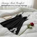 Lace Babydoll Nightgown for Women — Sheer V-Neck Chemise Dress with Adjustable Straps, Stretch Floral Lace (Black, XXXL)