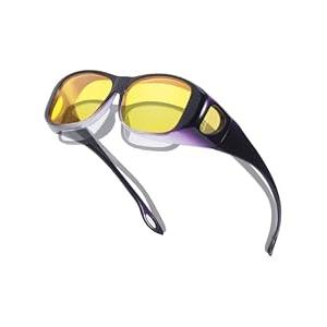 TJUTR Night Vision Driving Glasses for Women Men, Fit Over Wrap Around Eyewear Glasses, Yellow Lens Anti-glare TN8143