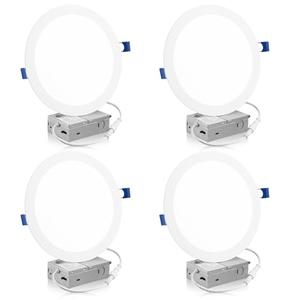 Meconard 4 Pack 8 Inch 5CCT LED Recessed Ceiling Light with Junction Box, 2700K/3000K/3500K/4000K/5000K Selectable Ultra-Thin Lighting, Dimmable 18W=125W, 1500LM, IC Rated Can-Killer Downlights, ETL