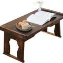 Foldable Wooden Laptop Desk, Breakfast in Bed Serving Tray, Japanese Floor Table for Tea & Coffee, Portable Antique Meditation Altar (23.6”x13.4”x10.6”)