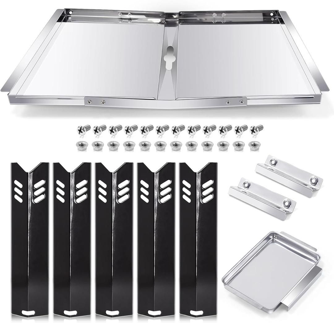 Grill Grease Tray Replacement Parts for Dyna Glo DGF493BNP, DGF510SBP, Backyard Grill BY13-101-001-12, BY14-101-001-02 and BHG Grill Parts, Adjustable 24''-30'' Gas Grill Drip Pan, Heat Plate Shields.