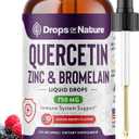 Quercetin with Bromelain & Zinc (5mg) Liquid Drops  Immune Support for Adults & Kids  Ultra-Concentrated Bioflavonoids  Immune Defense  Cellular Health  Vegan, Non-GMO, Gluten Free  2 Fl Oz