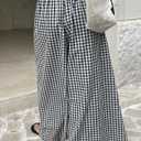 Womens Plaid Pants Black and White Checkered Skirt Pants Elastic Waist Wide Leg Flowy Palazzo with Pockets Casual Trousers (X-Large)