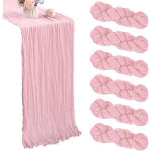 6 Pack Pink Cheesecloth Table Runner 35x120 Inch Gauze Rustic Boho Table Runner 10FT Cheese Cloth for Spring Wedding Decor Birthday Party Bridal Baby Shower Easter Table Decoration
