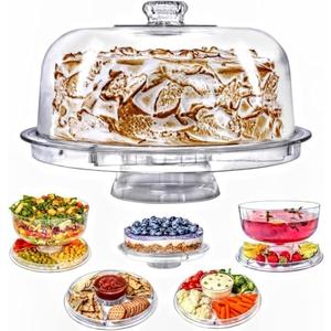 Cake Stand with Dome Cover, 6-in-1 Multi-Purpose Use, Cake Stand with Lid, Serving Platter, Punch Bowl, Desert Platter and More, BPA Free