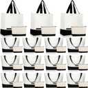 Sanwuta 30 Pcs Canvas Tote Bags Bulk with Zipper Cosmetic Pouch 18.5" Reusable Cotton Shopping Bag with Handle for DIY Craft (Black)