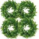LSKYTOP 4 Pcs Boxwood Wreath Artificial Green Leaves Wreath Door Wall Window Decoration,11Inch/PC
