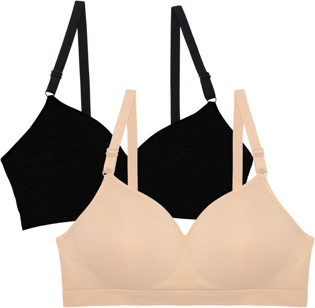 Fruit of the Loom Women's Seamless Wire Free Push-up Bra (40B, Black Hue/in the Buff 2-pack)