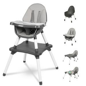 Gofirst 6 in 1 Baby High Chair,Convertible High Chairs for Babies and Toddlers/Booster Seat/Table and Chair Set,Babies Feeding Chair/5-Point Harness,4-Position Removable Tray&PU Cushion Baby Highchair (Grey)