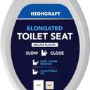 HIGHCRAFT Premium Elongated Toilet Seat with Slow-Close Design, Adjustable Hinges & Quick Removal Mechanism - Plastic Toilet Seat - Fits Standard Elongated Toilets - Oval Toilet Seat in White