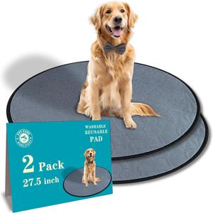 Washable Pee Pads for Dog, 2 Pack, 27.5 Inch Round, Reusable Puppy Pads with Quick Dry, Anti-Slip for Dogs, Cats & Whelping (Gray)