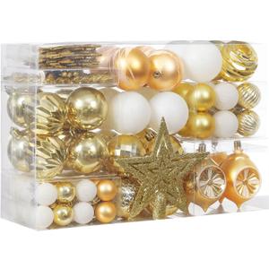 XmasExp 99-Pack Christmas Ball Ornaments Assorted Shatterproof Christmas Tree Decorations with Hand-held Gift Package for Xmas Tree,Home,Party(Gold)