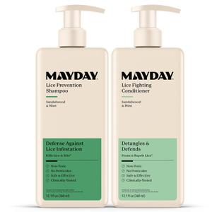MAYDAY Daily Lice Routine Bundle  12oz Shampoo & 12oz Conditioner | Non-Toxic, Pesticide-Free, Scientifically Proven Lice Defense for All Hair Types | Sandalwood & Mint Formula