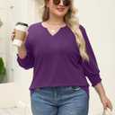 Rapbin Womens Plus Size Tops 3/4 Sleeve Blouses Shirts Casual V Neck Loose Tunic Tops , 4XL (Purple)