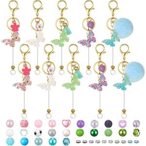 Novabright 10 Pcs Butterfly Beadable Keychains Set with Beaded Bars 5 Colors Resin Butterfly Keyring Butterflies Keychains Jewelry Making Kit for DIY Crafts Purse Handbags Mother Gift Women