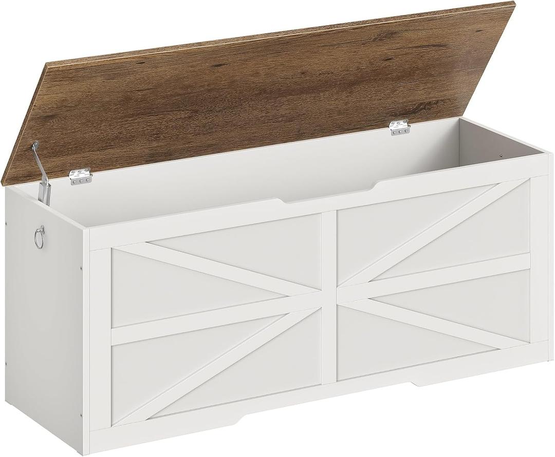 CHOEZON Storage Chest, 47.2" Wooden Storage Trunk, Modern Storage Bench with Safety Hinge, Toy Box, Farmhouse Style, for Bedroom, Living Room, Walnut and White MCW16WL, 47.2"L x 15.7"W x 19"H