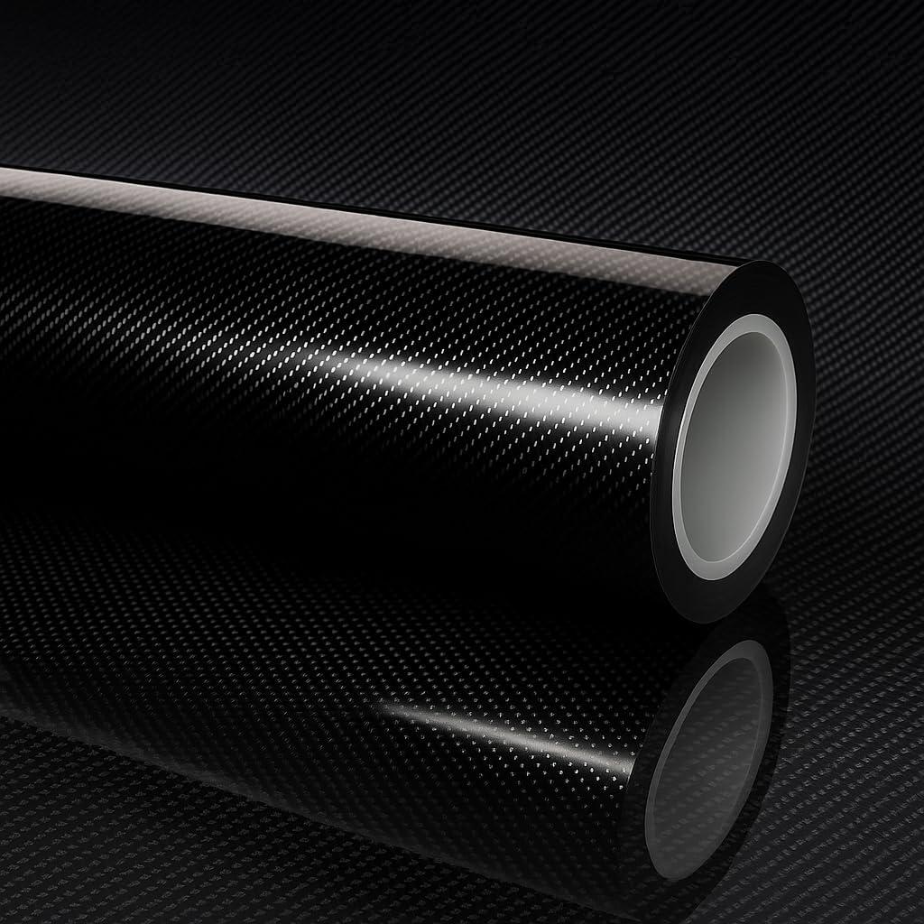 RockRose 7D Super Glossy Black Carbon Fiber Vinyl Wrap - Anti-Wrinkle, Air Release Automotive Wrap - DIY Decals Self Adhesive Car Vinyl Sticker for Interior/Exterior - Size 1FT x 10FT