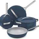 Caraway Nonstick Ceramic Cookware Set (12 Piece) Pots, Pans, Lids and Kitchen Storage - Non Toxic - Oven Safe & Compatible with All Stovetops - Navy