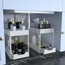 Cabinet, 2 Pack Under Sink Organizer, 2 Tier Sliding Bathroom Kitchen Organizer, Large White ABS Baskets, Easy Install & Clean