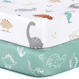 BROLEX Baby Fitted Crib Sheets: Kid Crib Sheets - Set of 2 for Toddler Standard Size Crib Mattress for Boys and Girls - Jersey Knit Crib Bed Sheets Cute Dinosaurs