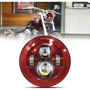 SKTYANTS 7 Inch Motorcycle Headlight LED Red Headlight Motorcycle Projector Compatible with Tourng Street Electra Glide Road king Classic