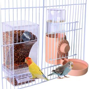 No Mess Bird Feeder Water Dispenser for Cage, Parakeet Cage Accessories, Bird Cage Feeder Waterer for Parrots Cockatiel Canary Budgies Finches (Feeding Door Over 3.15x3.15 inch)