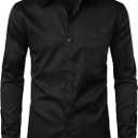 ZEROYAA Men's Urban Stylish Casual Business Slim Fit Long Sleeve Button Up Dress Shirt with Pocket (Black, M)