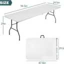 FDW 8 Foot Outdoor Dining Table, Foldable Portable Rectangular Plastic Folding Table with Built in Carrying Handle for Party and Wedding Use, White