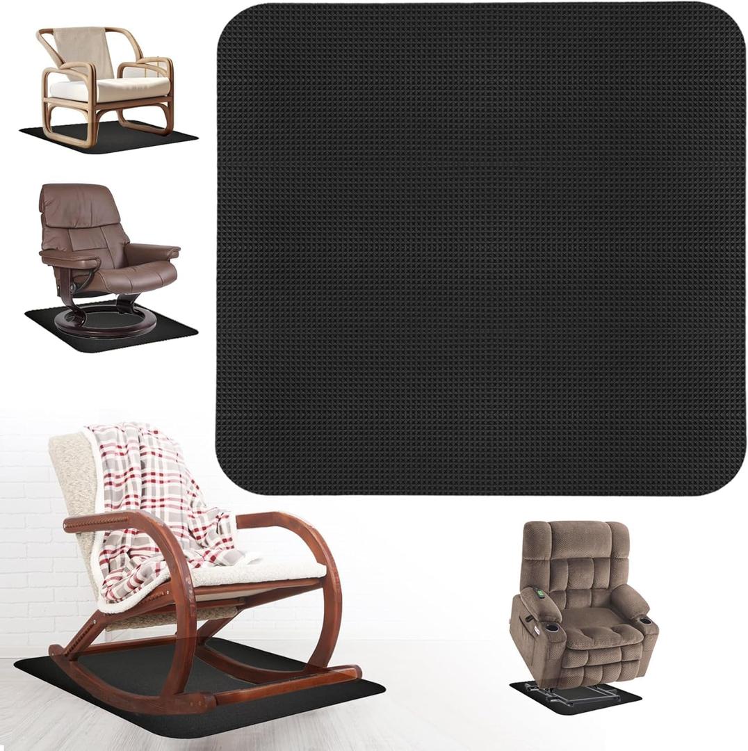 Recliner Pads for Hardwood Floors Non Skid Furniture Gripper Pad Floor Rubber Mat,Anti Slide Furniture Pad Hardwood Floor Protector,Swivel Chairs Recliner Mats Non Slip Recliner Grippers Black (Sq-Black-30"x30")