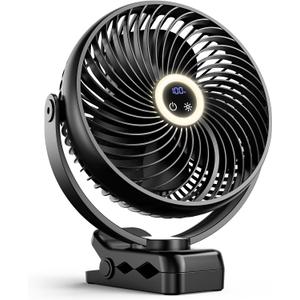 xasla 10000mAh Portable Clip On Fan With Light, 8 Inch Rechargeable Battery Operated Fan, 24H Long-last, Quiet Personal Camping Fan Digital Display, 3 Speed, 360° Rotate, for Gym Outdoor Travel