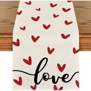 Artoid Mode White Love Valentine's Table Runner, Seasonal Anniversary Kitchen Dining Table Decoration for Home Party 13x108 Inch