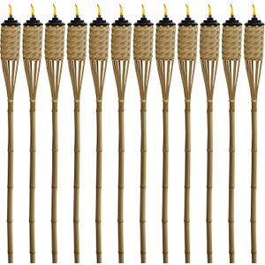 TIKI Bamboo Tiki Torches 12-Pack Weather-Resistant Outdoor Dcor with Easy-Pour Wide-Mouth Canister Refill for Patio, Garden, Backyard, and Parties, 57-Inch Citronella Torches