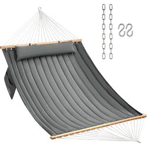 CHULIM Double Quilted Fabric Hammock with Hardwood Spreader Bars and Pillow 450 LBS Capacity 2 Person Large Hammock for Outdoor Patio Backyard Poolside - Dark Grey