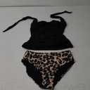 Eomenie Womens Halter Tankini Bathing Suit Ruched Tummy Control Two Piece Swimsuit with Bottom (Medium, Black Leopard)