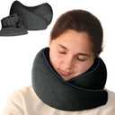 Memory Foam Travel Pillow | Provides Real Support to Head, Neck and Chin | Best Firm Airplane Pillow for Long Flights (Charcoal)