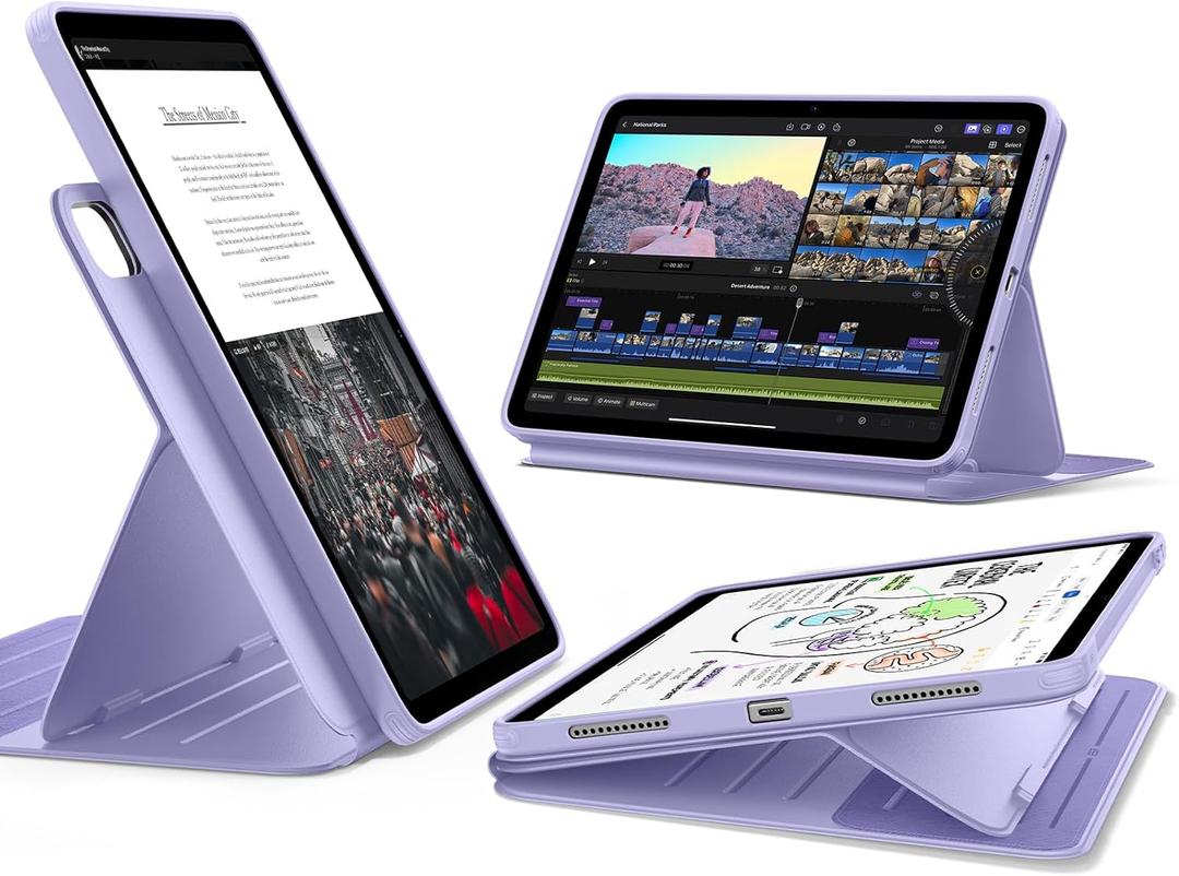 ESR for iPad Air 11 Inch Case M4/M3/M2 (2026/2025/2024), iPad Air 5th/4th Gen Case (2022/2020) 10.9 Inch, Removable Magnetic Cover, Adjustable Portrait/Landscape Stand, 9 Standing Angles, Light Purple