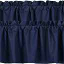 Valea Home Blackout Valance Curtains Waterproof Soft Rod Pocket Valance for Kitchen and Bathroom Window Room Darkening Valances for Bedroom, 2 Panels, 52 inch x 18 inch, Navy Blue