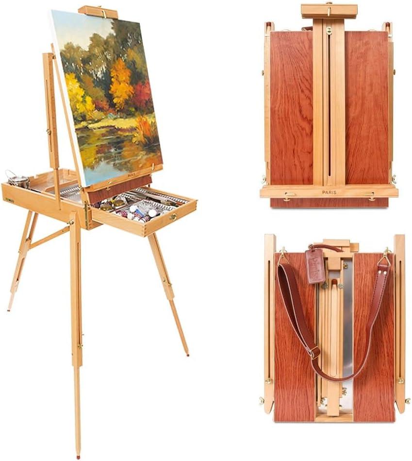 Creative Mark Paris Deluxe French Easel - Portable Canvas Stand for Painting, Watercolor Supplies, Beech Wood, Chrome Lined, Leather Strap, Holds 32" Canvas, Includes Palette, 24"x51"x44" to 30"x51"x71"