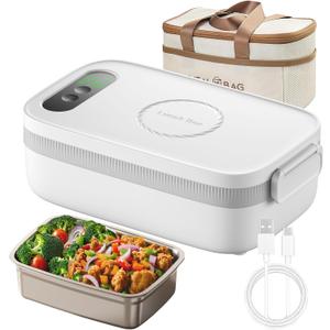 Cordless Electric Lunch Box, 14000mAh Rechargeable Heating Lunch Box with Large Bag for Adults, 1L Portable Self-Heating Food Warmer for Work, Office, Car, Travel, Picnic & Outdoor