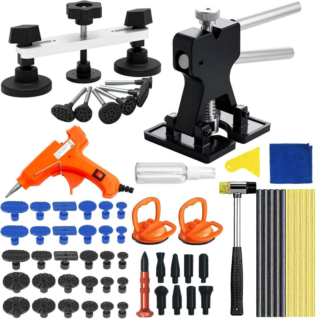 62 Pcs Paintless Dent Repair Kit, Car Dent Removal Tools with 100W Glue Gun, Puller, Tabs, Rubber Hammer, Mini Suction Cups - Professional Auto Body Dent Repair Tools for Car Small Dents & Hail Dent