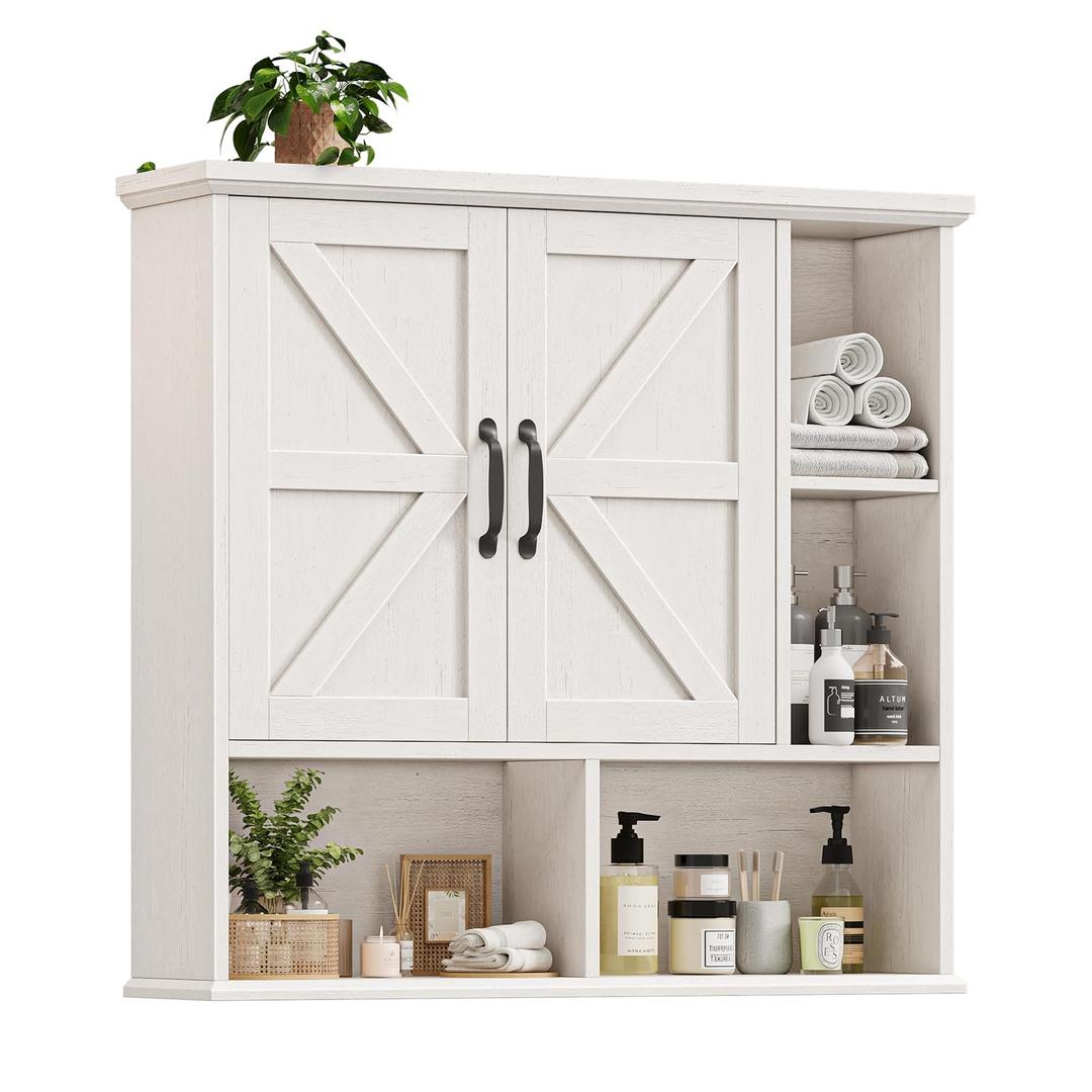 abches Bathroom Wall Cabinet, Farmhouse Medicine Cabinet, Black Wooden Vintage Storage Cabinet Wall Mounted with Double Sliding Barn Door, Cabinet measures 31.5"W x 30.7"H x 7.76"D