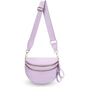 Spacious Crossbody Bag Nylon Bum Bag for Women Fanny Packs Handbags with Adjustable Straps (Pure Light Purple)