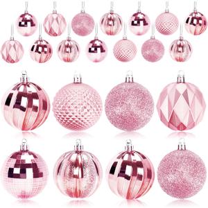 JULMELON 24PCS Pink Christmas Ball Ornaments Hanging Balls Shatterproof Decorations for Xmas Tree, Home Decor for Party, Holiday, Wedding, Anniversary, DIY Craft Decor Supplies (Pink, 1.57"/40 MM)