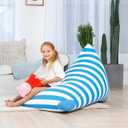 Aubliss Stuffed Animal Storage Bean Bag Chairs Cover, 50"x 35" Extra Large Bean Bags Chair for Kids & Adults, Beanbag Toy Storage for Boys Girls - Premium Cotton Canvas Blue Stripe